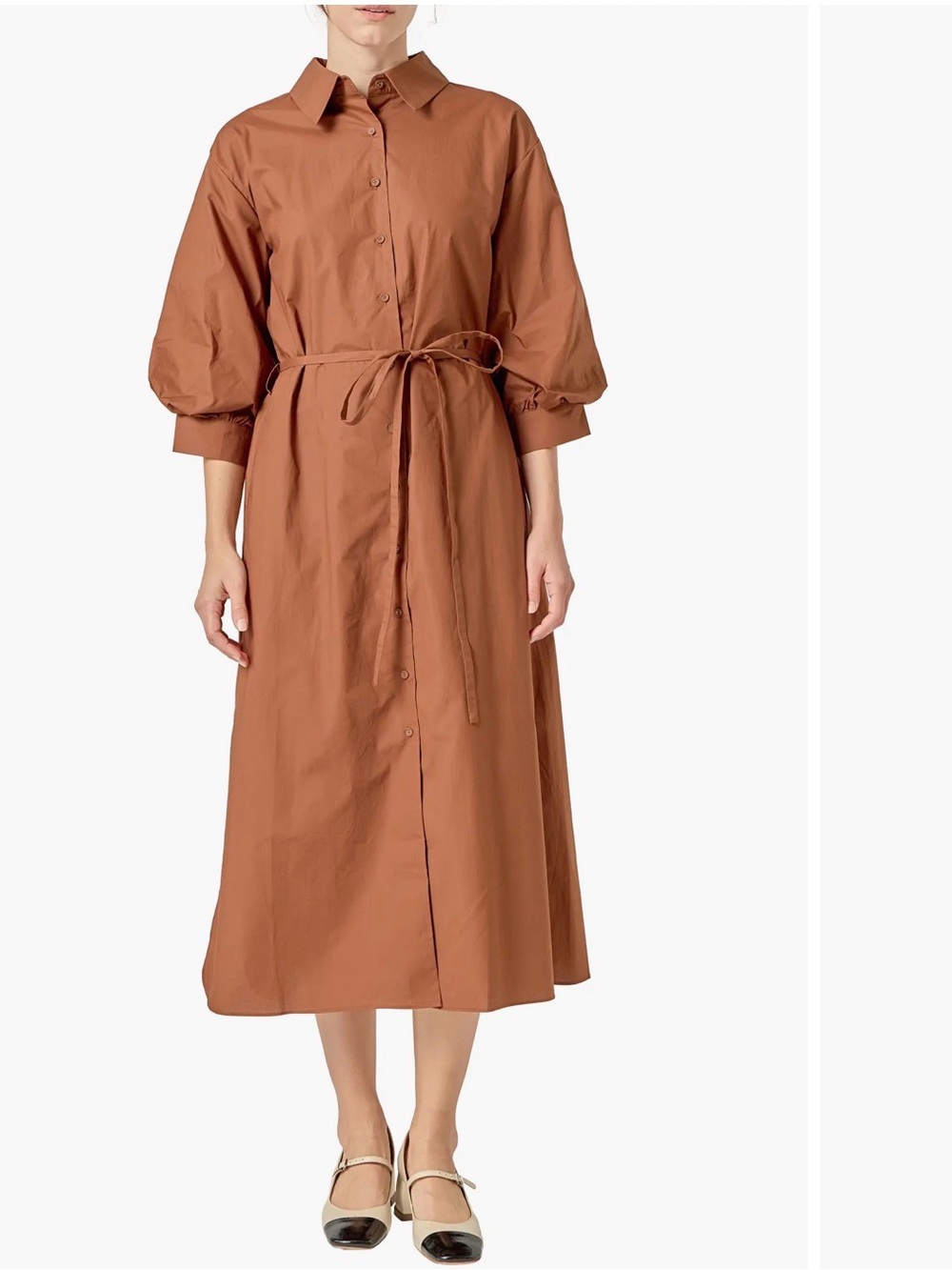English Factory flared shirt midi dress in brown